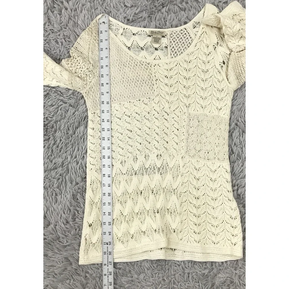 Lucky Brand Women's S‎ Small Lace Crochet Top Bell Sleeve Cream Boho Romantic